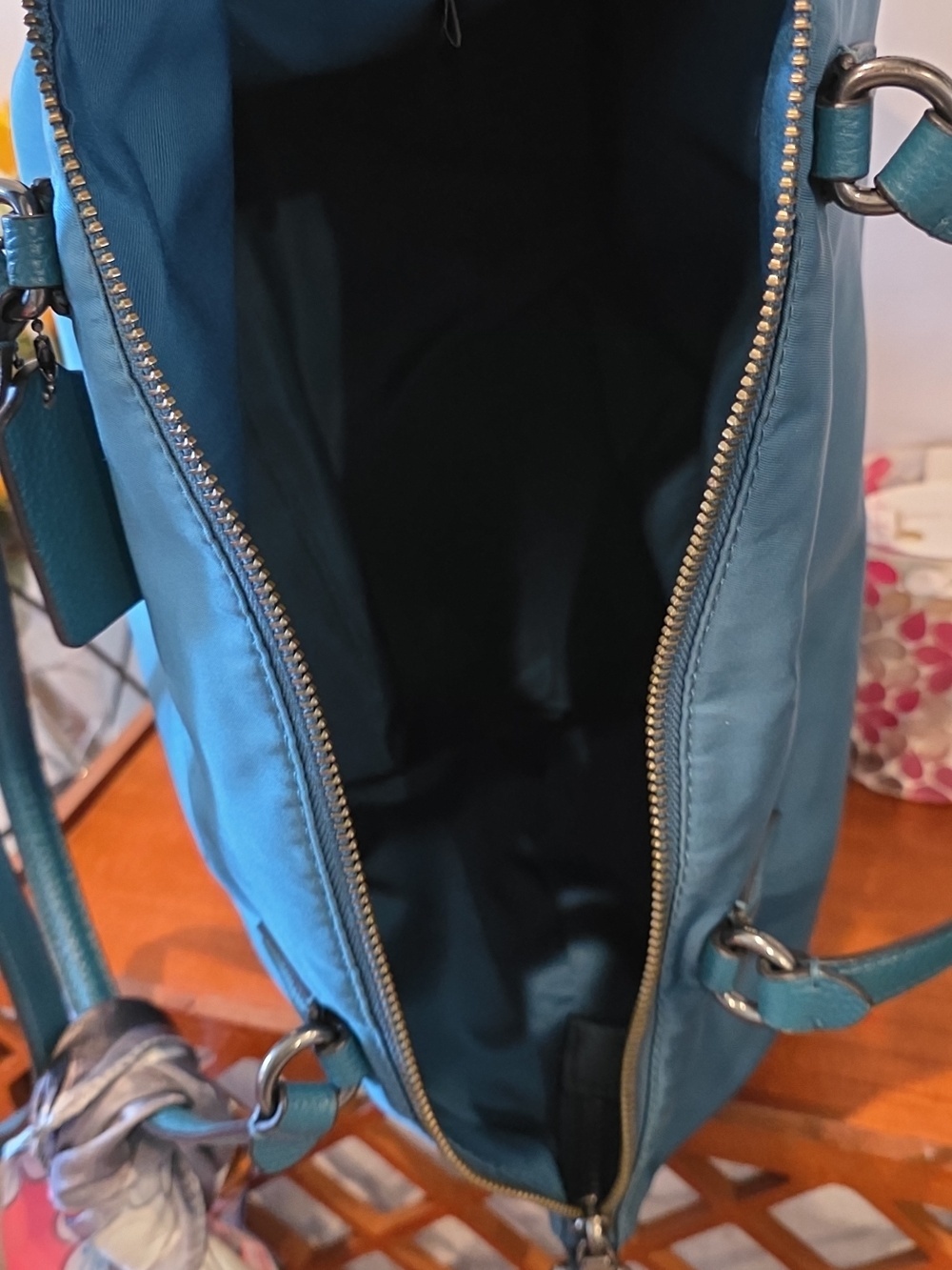 Coach Teal Nylon Pebble Trim Gunmetal Harware Convertible Tote - Picture 9 of 10